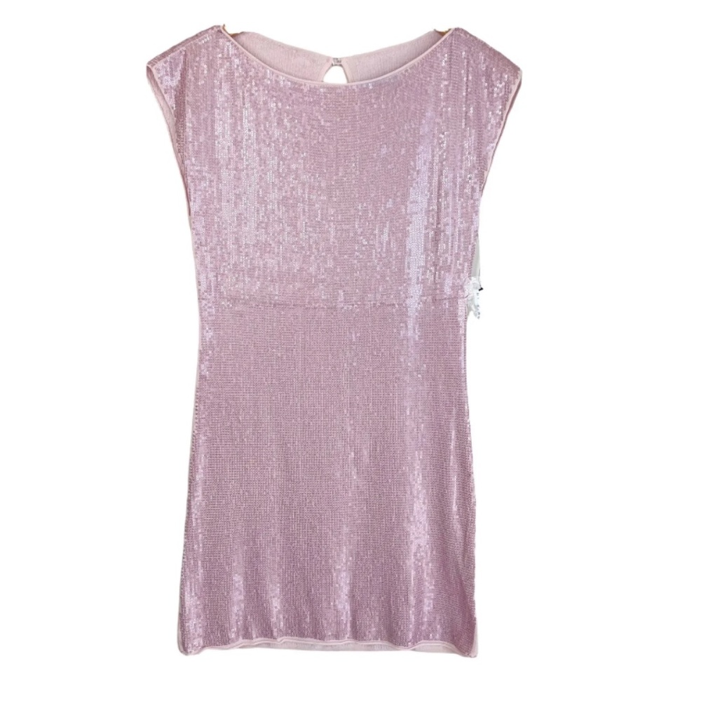 Alice + Olivia Pink Sequin Mini Dress Key Hole Back Cocktail Party Size Small